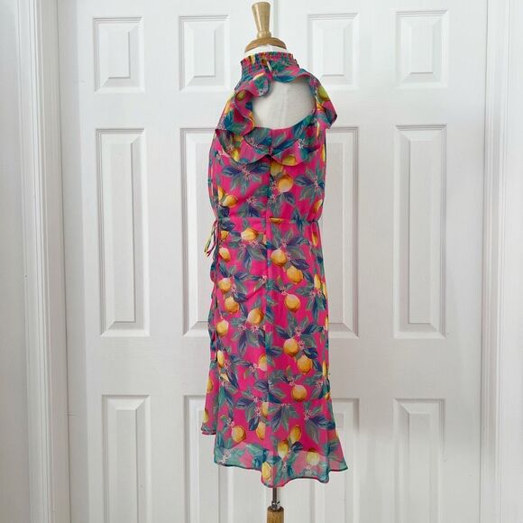 Sam Edelman Womens Pink Tropical Lemon Print High Neck Shift Dress Size 4 NWT - Picture 4 of 9